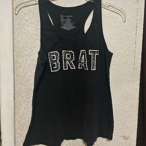 Black Tank Top with 'BRAT' Embellishment